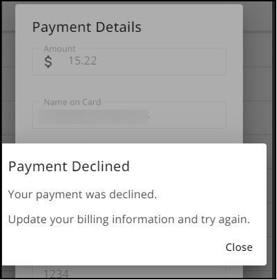 Image showing the payment declined.